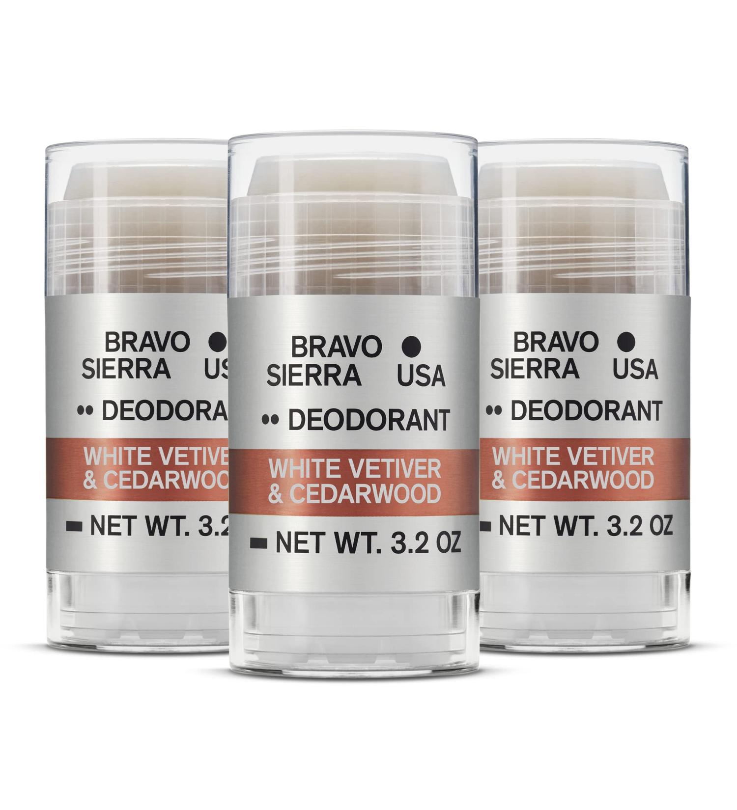 Aluminum-Free Deodorant for Men by Bravo Sierra 3-Pack-Contains Natural Ingredients Long Lasting All-Day Odor and Sweat Protection-White Vetiver & Cedarwood 3.2 oz-Paraben-Free Vegan & Cruelty-Free White Vetiver & Cedarwood 3.2 Ounce (Pack of 3) - Buy Online on GoSupps.com