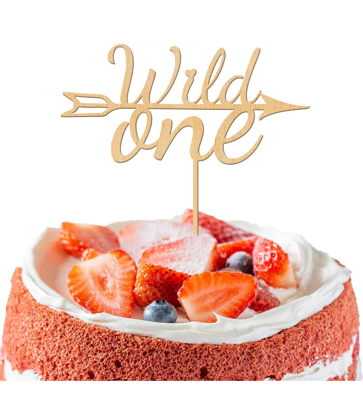 PLIGREAT One Year Old Baby Birthday Cake Toppers Wild One Cake Topper Wooden Cake Topper Cupcake Toppers for Newborn Baby Boys Girls Baby Shower Birthday Party Cake Decorations Cake Shops Supplies - Buy Online on GoSupps.com