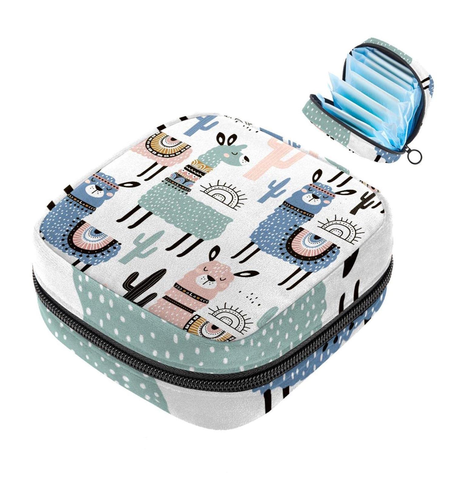 Stylish Menstruation Pad Bag with Zipper | Cute Llama Cactus Pattern | Perfect for Tampons & Napkins for Women & Girls - Buy Online on GoSupps.com
