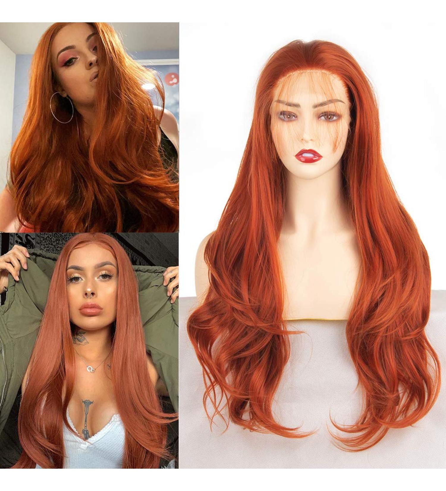 Xtrend 24 Inch Copper-Red Welly Lace Front Wig - Synthetic Heat-Resistant Natural Looking Glue-Free Part - Chestnut Brown Loose Corrugated Ginger Wig - Buy Online on GoSupps.com