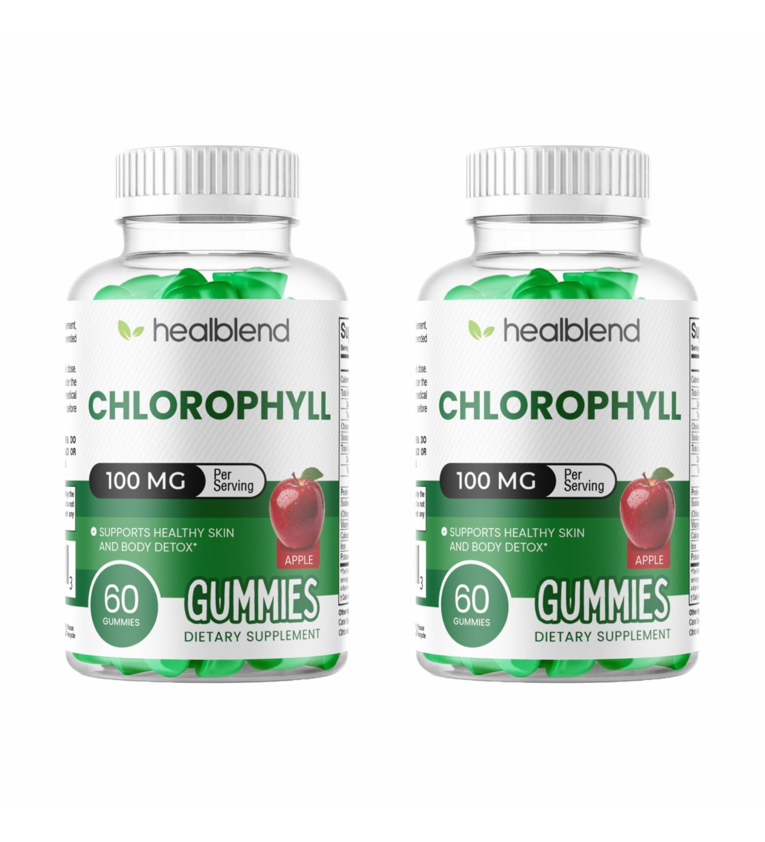 healblend Chlorophyll Gummies 100mg - Vegan Internal Deodorant for Body Detox & Skin Health - Natural Apple Flavor - Energy & Immune Support Supplement - 60 Gummies (2) - Buy Online on GoSupps.com