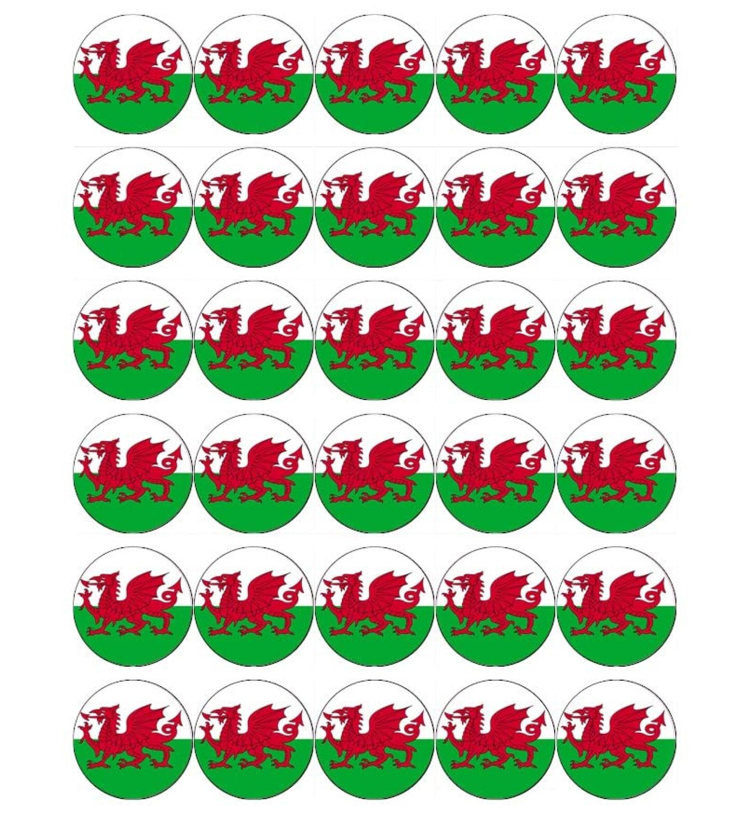 30 Wales Flags Welsh Cupcake Toppers Edible Wafer Paper Fairy Cake Toppers Birthday Cake Decorations