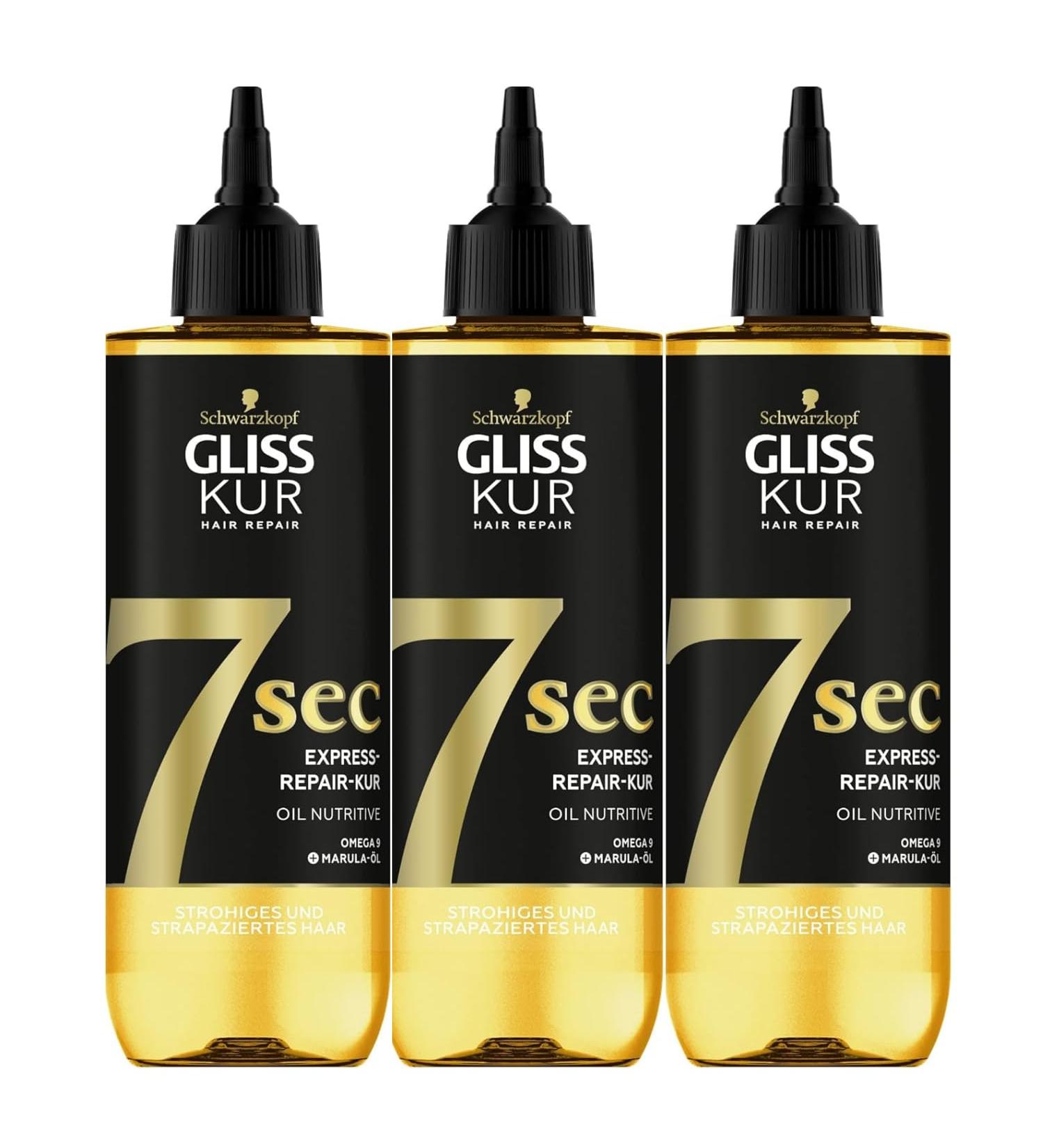 Henkel Beauty Care 3x Schwarzkopf Gliss Kur 7 Sec Express Repair Kur Oil Nutritive per 200ml hair treatment - Buy Online on GoSupps.com