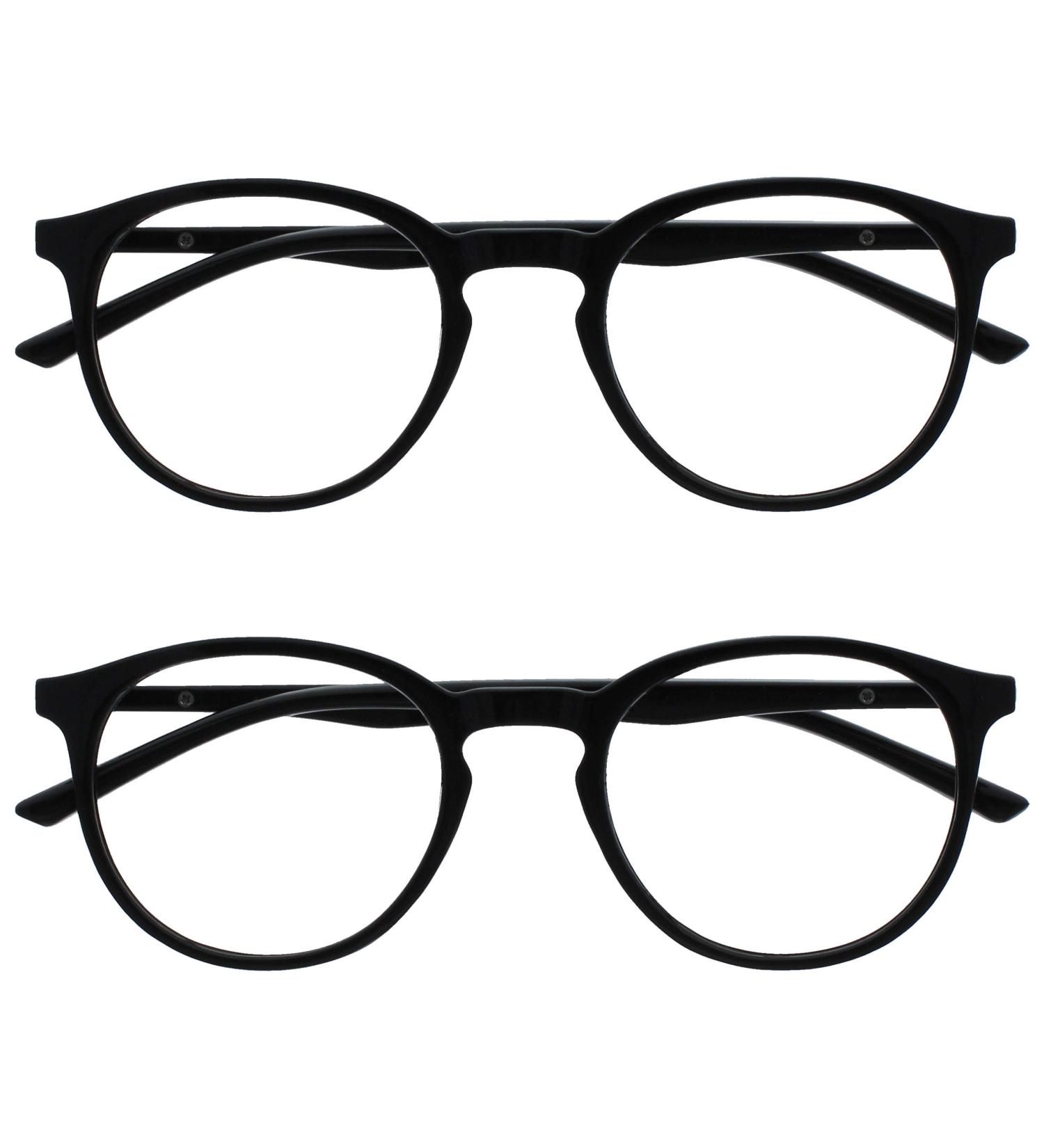 Opulize Met 2 Pack Black Reading Glasses - Large Round Unisex with Spring Hinges | RR60-1 +0.00 Diopters - Buy Online on GoSupps.com
