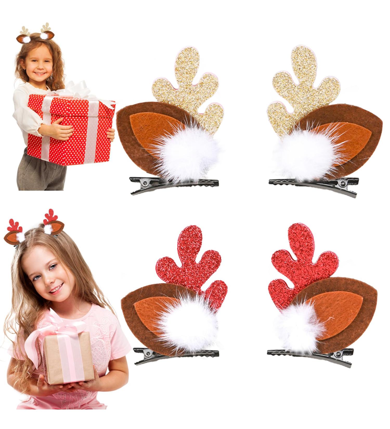 2 Pairs Christmas Hair Clips Christmas Reindeer Antlers Hair Bobbles Hair Accessories Cute Pom Pom Hairpin Hair Barrettes Ornament Xmas Party Accessories for Girls Kids Women (Brown) - Buy Online on GoSupps.com