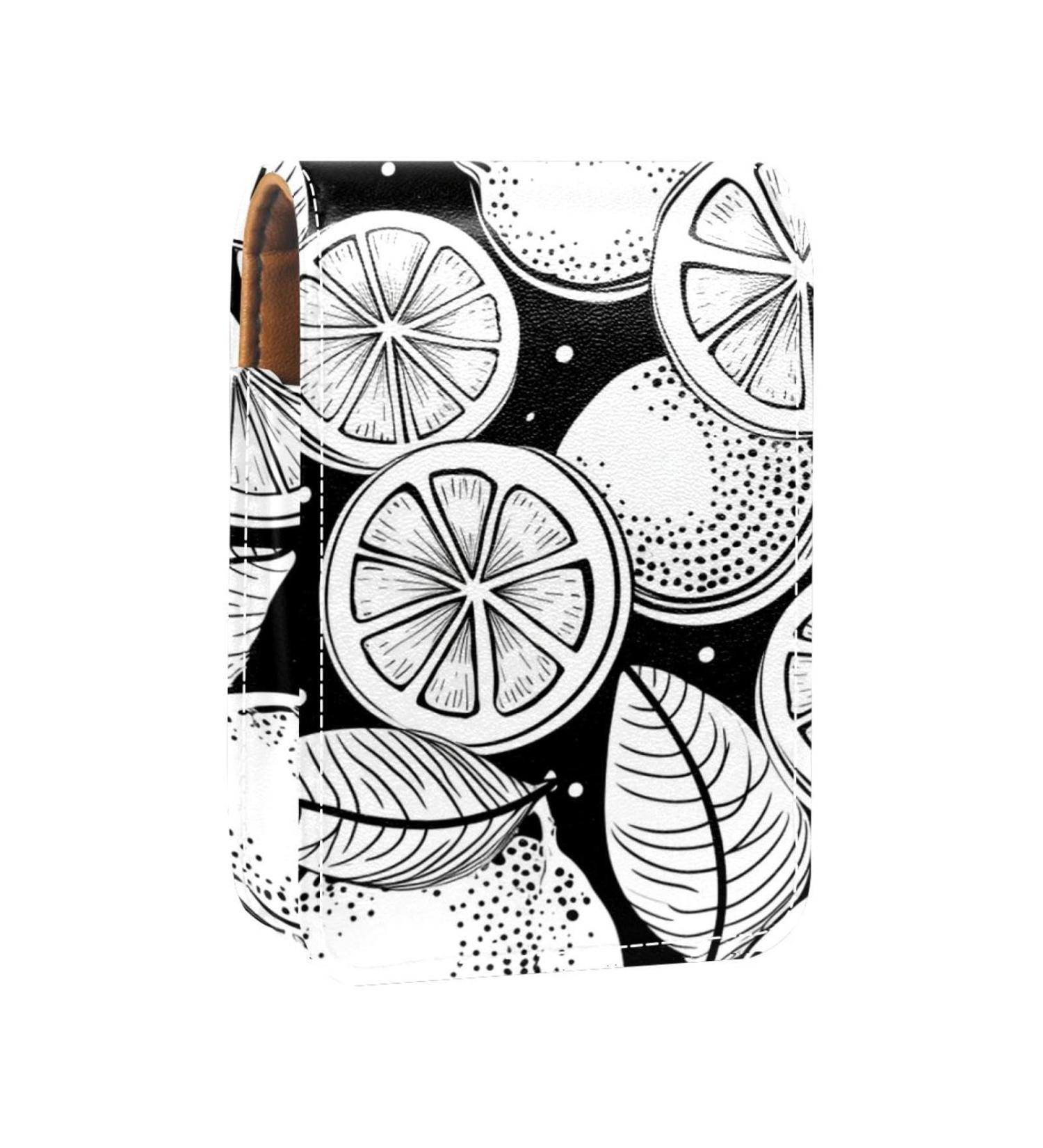 Stylish Leather Lipstick Case with Mirror - Cute Lemon Pattern Mini Lip Gloss Organizer - Buy Online on GoSupps.com
