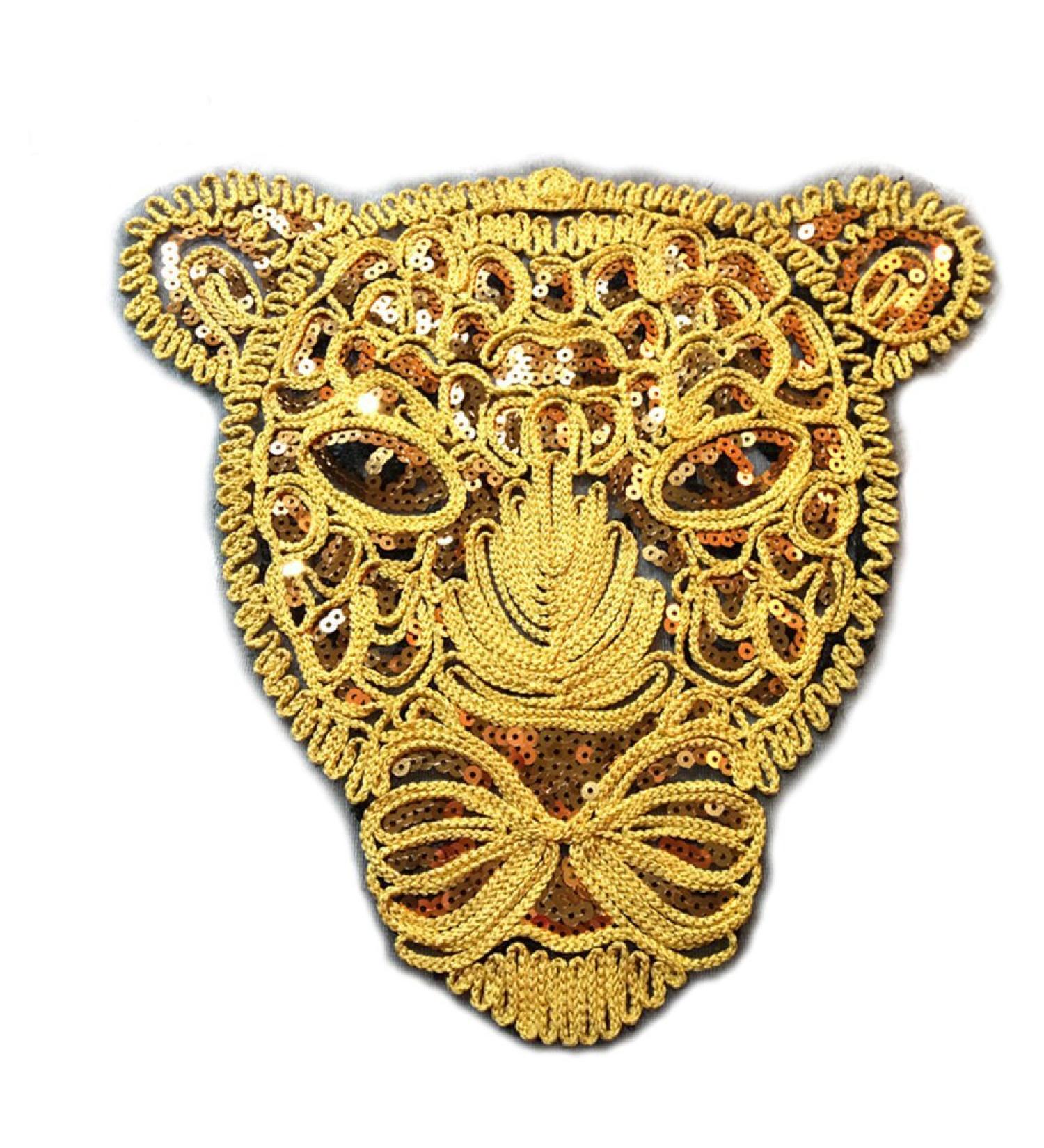 Patches for Clothes Sew On Reversible Sequins DIY Patches Embroidered Tiger Motif Beaded Applique T-Shirt Plant Jeans Jacket Accessory Leopard Lion Animal Design Type-1