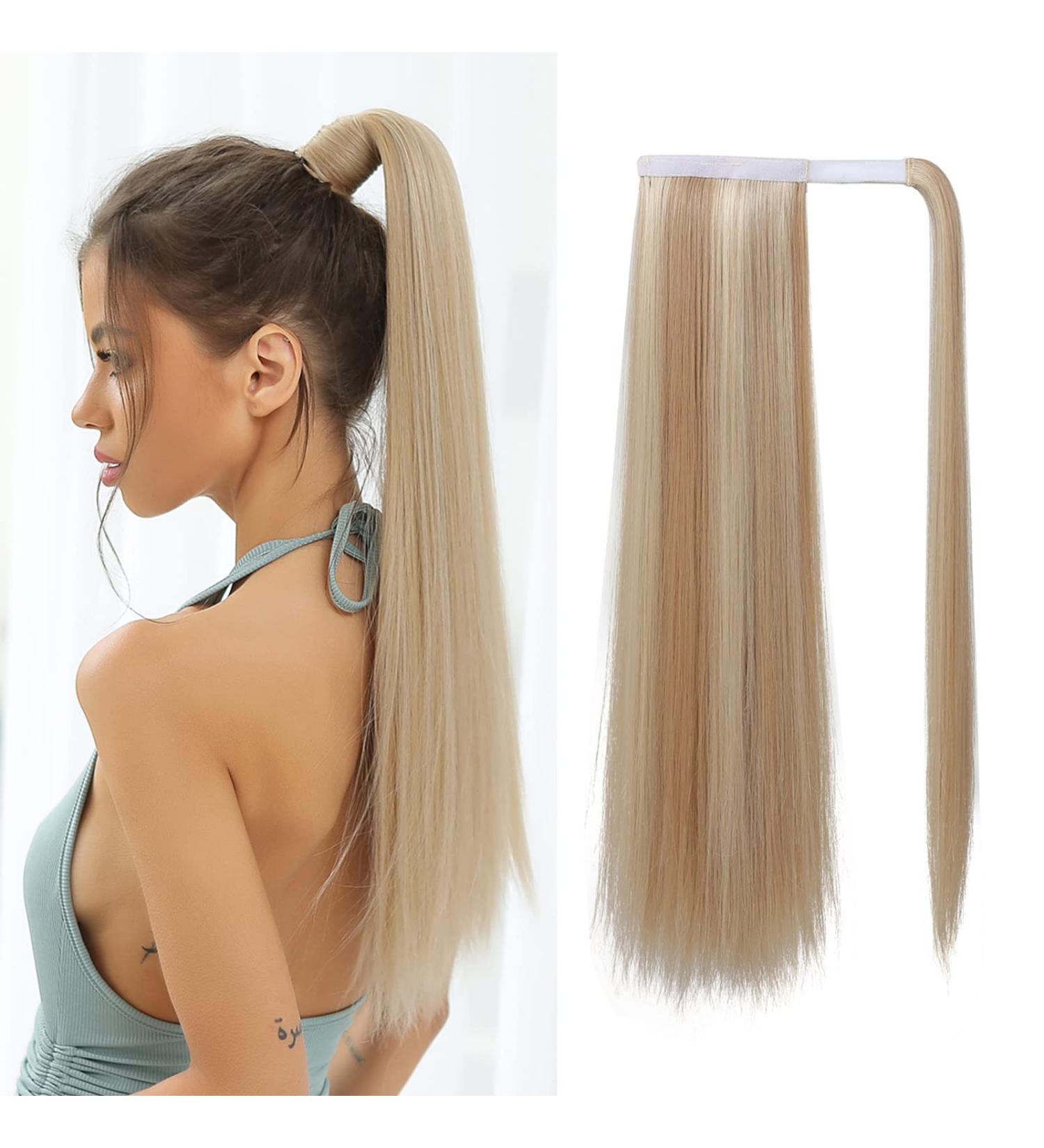 Buy Oufei 24-Inch Blonde Long Straight Synthetic Ponytail Extension with Velcro Fastener - Natural Look for Women - Buy Online on GoSupps.com