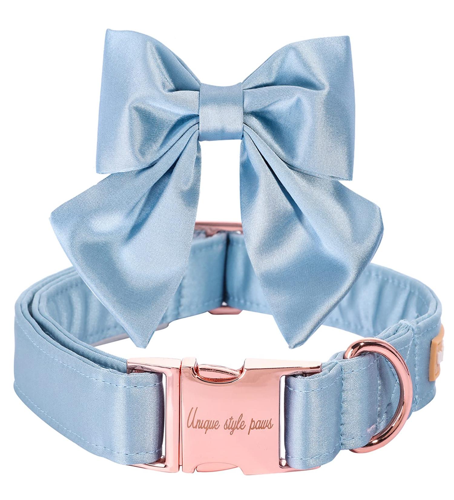 Stylish Silk Dog Collar for Medium Dogs - Adjustable Durable Wedding Fly Design - XL Blue - Buy Online on GoSupps.com