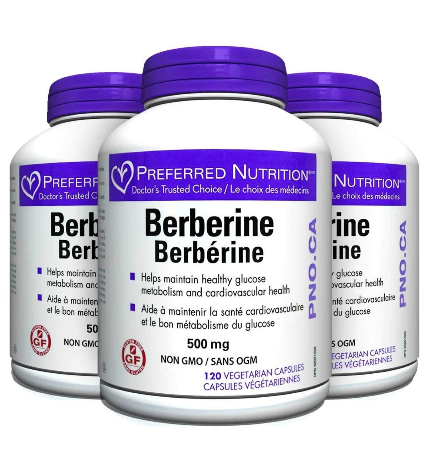 Preferred Nutrition Berberine Supplement | Maintain Healthy Glucose Metabolism & Cardiovascular Health | 500 mg (3) - Buy Online on GoSupps.com