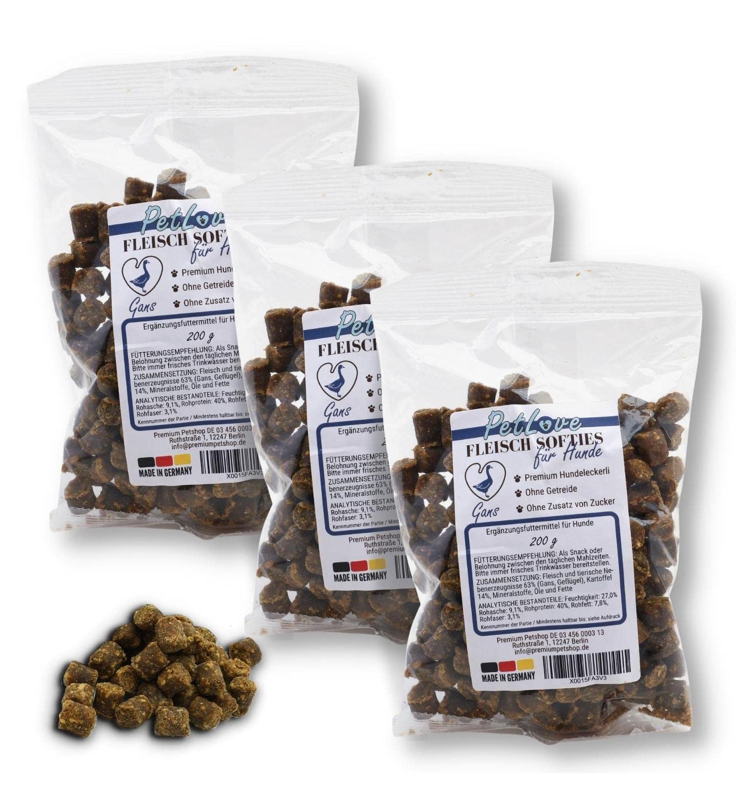Petlove Meat Softies for Dogs - Grain-Free Training Treats with 63% Meat Content - Goose Flavor (3x200g) - Premium Dog Snacks - Buy Online on GoSupps.com