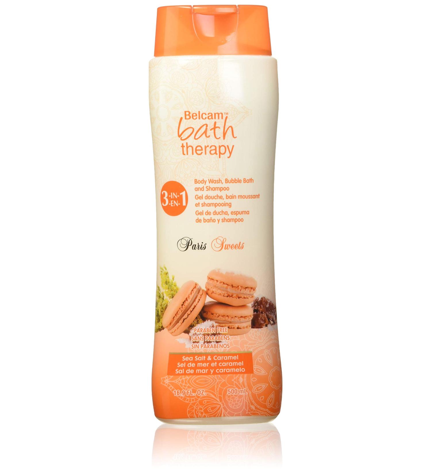 Belcam Bath Therapy Paris Sweets 3-in-1 Sea Salt and Caramel Body Wash, Bubble Bath, and Shampoo - 16.9 Fl Oz - Buy Online on GoSupps.com