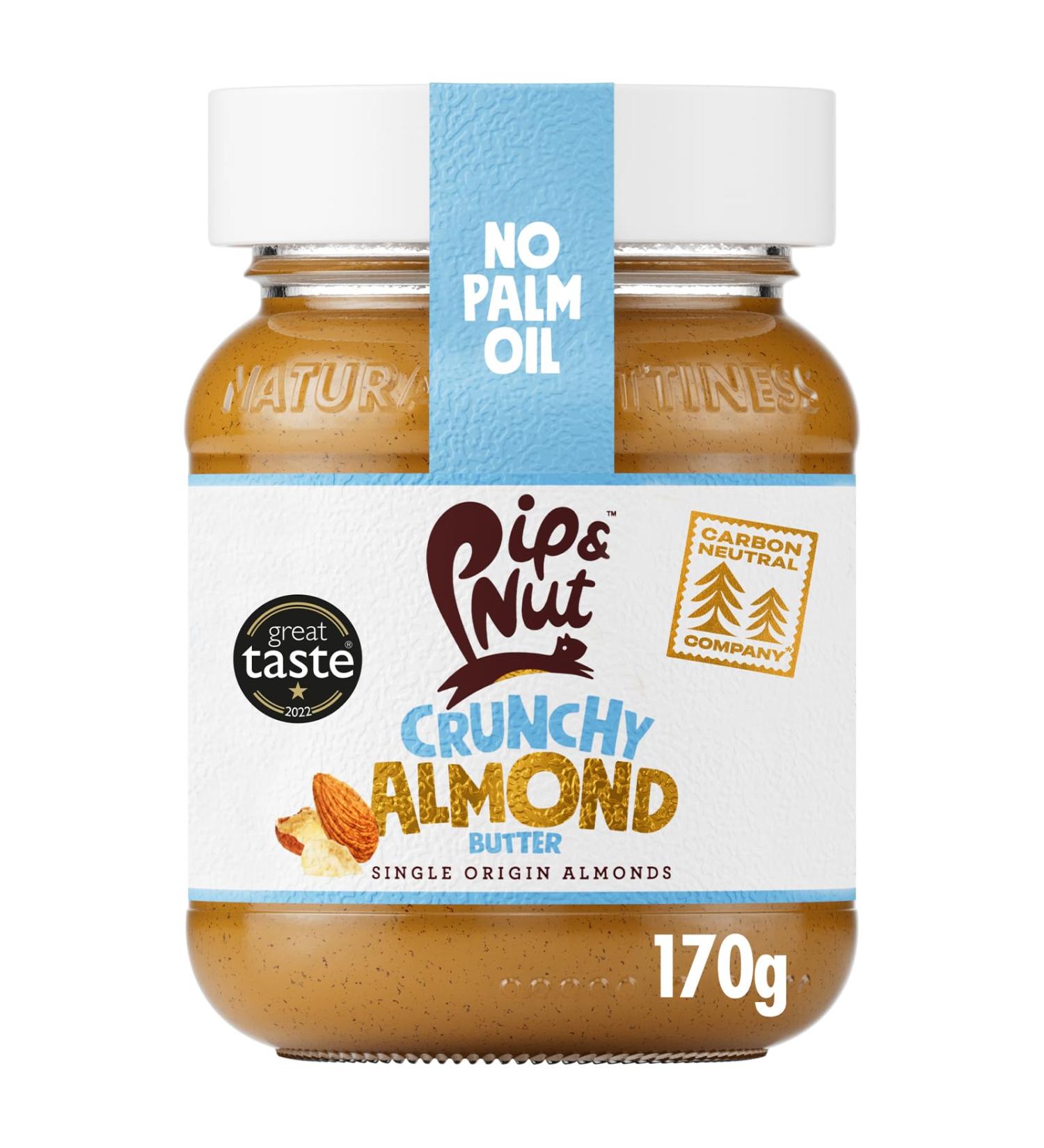 Pip & Nut - Crispy Almond Butter (6 x 170g) | Palm Oil Free Natural No Added Sugar Vegan Single-Origin Hi-Oleic Peanuts - Buy Online on GoSupps.com