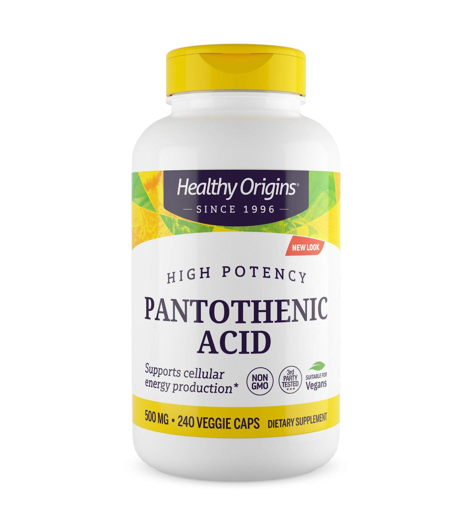Healthy Origins Vitamin B5 Pantothenic Acid 500mg Vegan Capsules - 240 Count | Energy Boost & Metabolism Support | Acne Supplement for Skin Care | High Strength Formula - Buy Online on GoSupps.com
