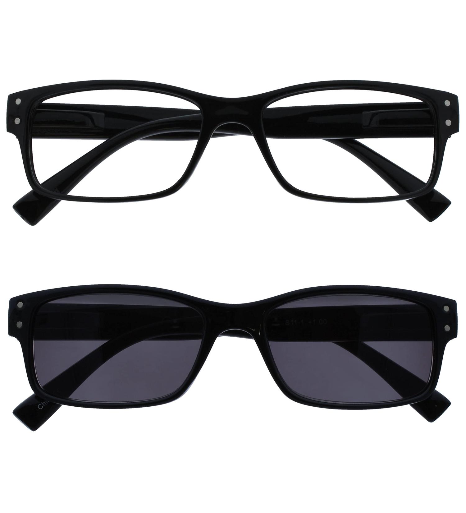 Men's Black Reading Glasses Double Pack with Sun Readers - The Reading Glasses Company | RS11-1 +1.00 - Buy Online on GoSupps.com