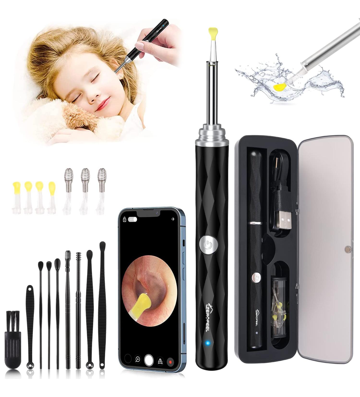 Ear Wax Removal Tool with 1296P Camera, 6 LED Lights & WiFi | Ear Cleaner Kit for iOS/Android - Black - Buy Online on GoSupps.com