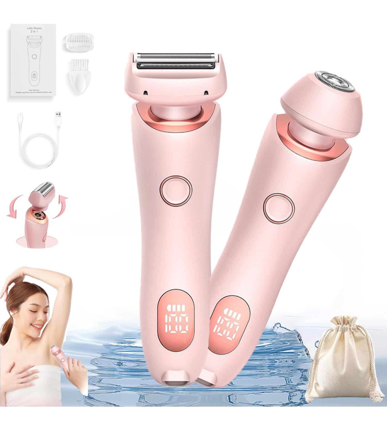 Duskofficial Razor 2 In 1 Electric Shaver Razors For Women Wet Dry Waterproof Electric Razor Bikini Trimmer for Women Silkglide Pro Shaver Removable Head (Pink) - Buy Online on GoSupps.com