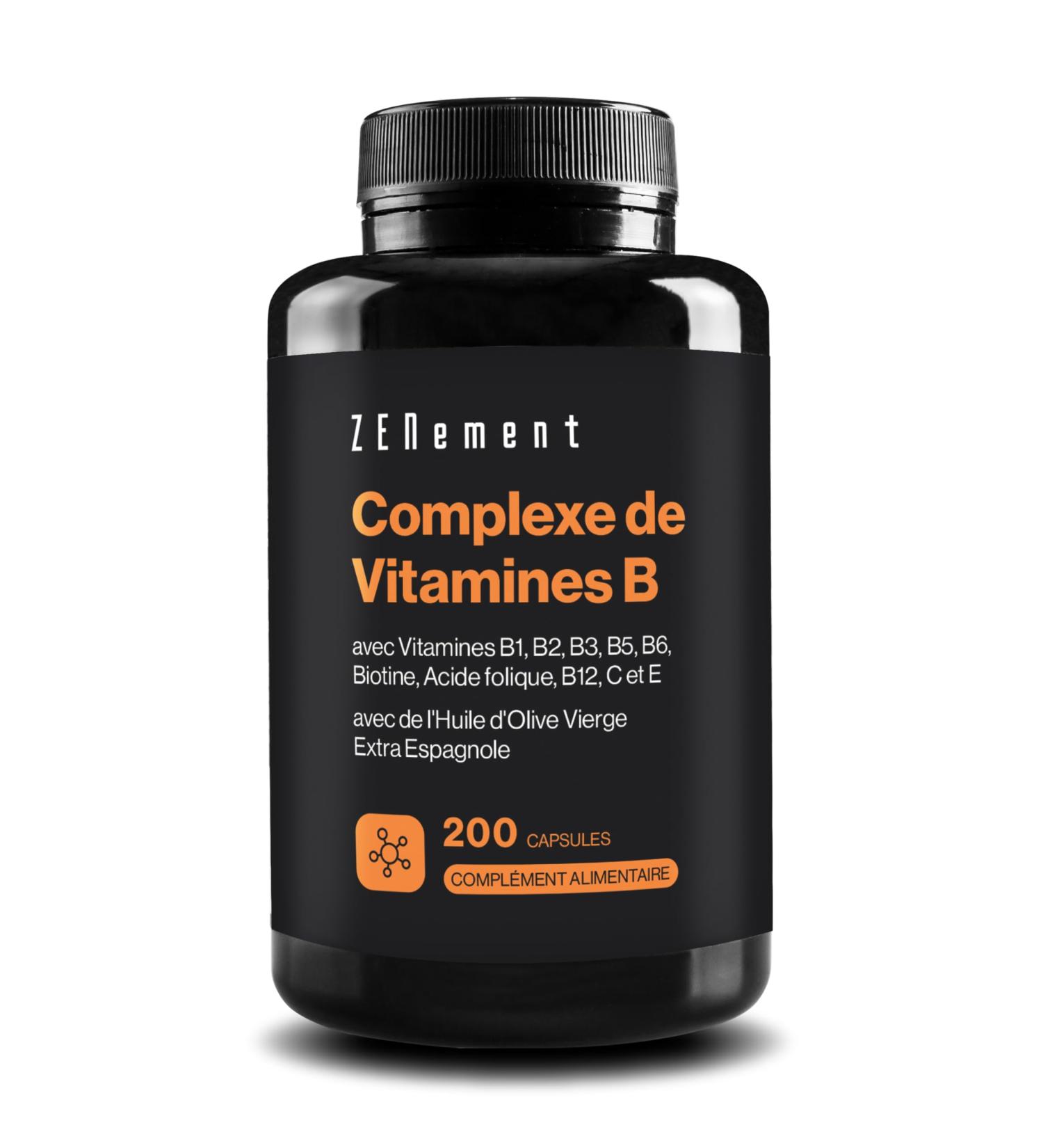 Vitamin B Complex With 8 Vitamins B + Vitamins C and E 200 Capsules | With Organic Extra Virgin Olive Oil | Energy Mood General Health | Non-GMO | Zenement - Buy Online on GoSupps.com
