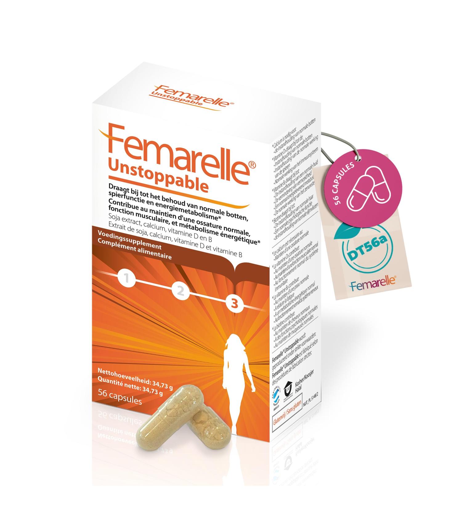  Femarelle Femarelle Unstoppable 56 Capsules - Postmenopause Support with DT56a Vitamin B2* Vitamin D3* Biotin* and Calcium*. Contributes to Healthy Vaginal Bloom Has and Is Good for Bones - Buy Online on GoSupps.com