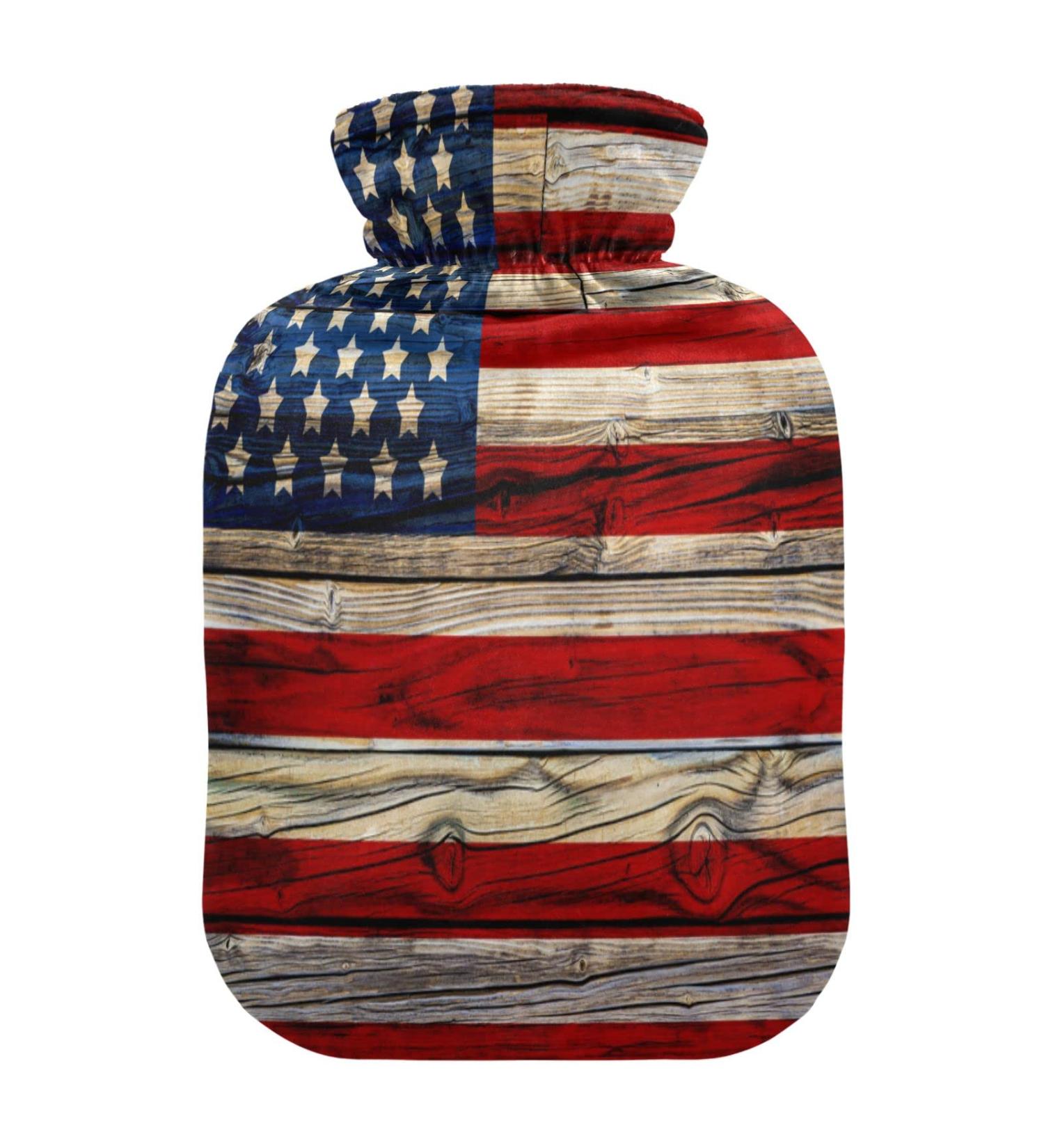 American Flag Wood Heat Bottle with Cover - Pain Relief Water Bag for Headaches (1L) | International Shipping - Buy Online on GoSupps.com
