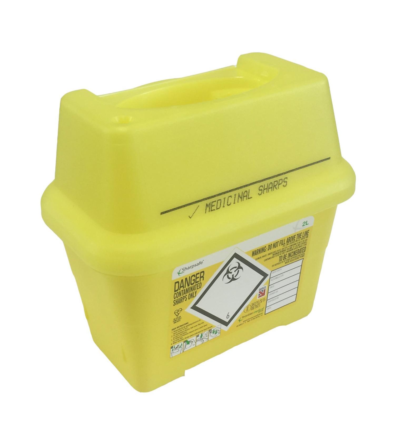 2L SHARPSAFE YELLOW BIO HAZARD BLADE SYRINGE NEEDLE CLINICAL LABELLED WASTE SHARPS BOX BINS