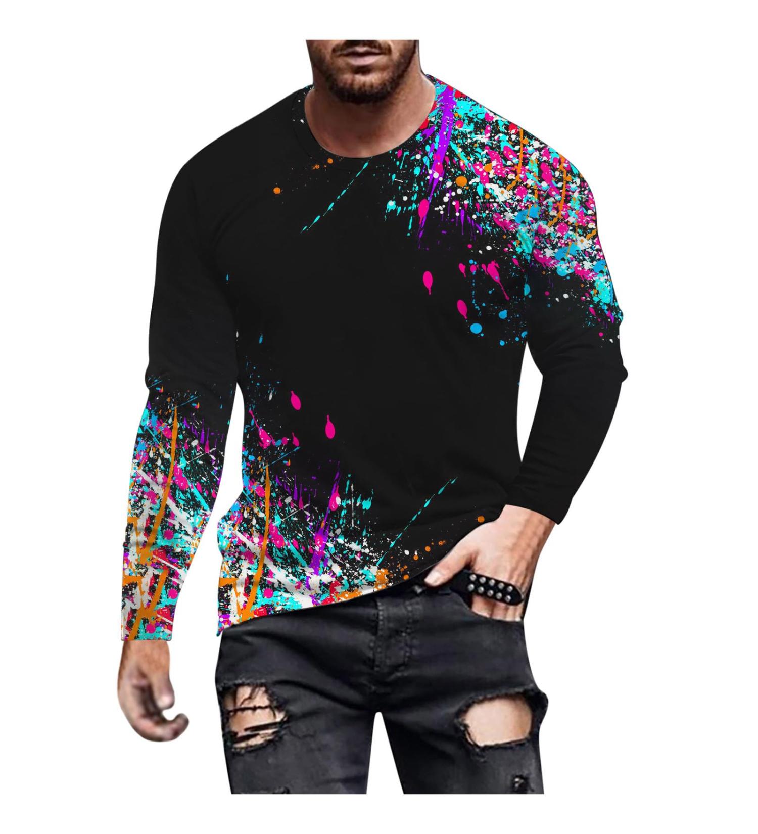 oelaio Long Sleeve Tee Shirts for Men Fashion 3D Graphic T-Shirt Athletic Running Gym Casual Crewneck Pullover Tees Plus Light Blue - Buy Online on GoSupps.com