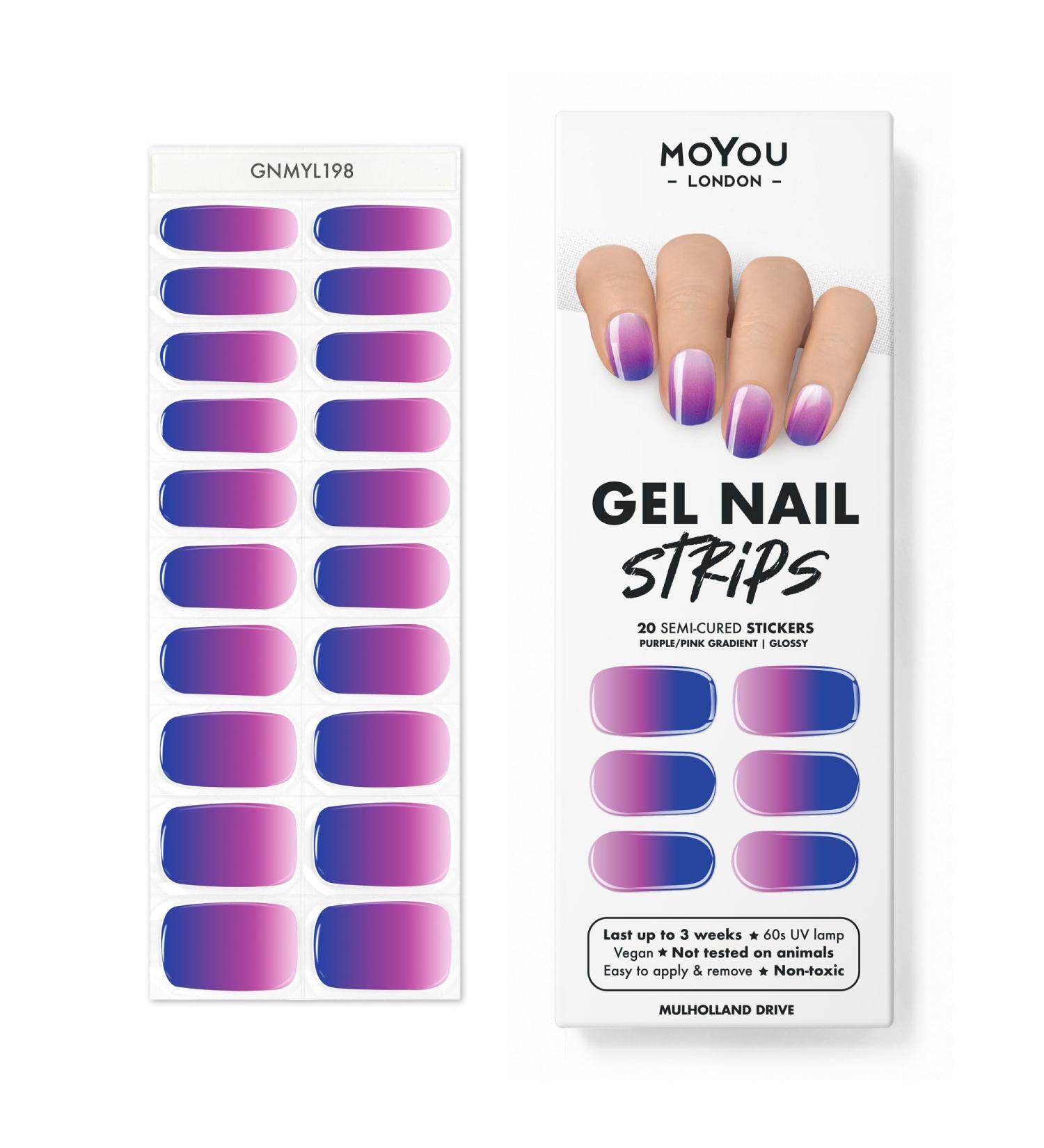 Moyou London Semi Cured Gel Nail Wraps - 20 Pcs Salon-Quality Manicure Set with Nail File & Cuticle Stick - Mulholland Drive - Buy Online on GoSupps.com
