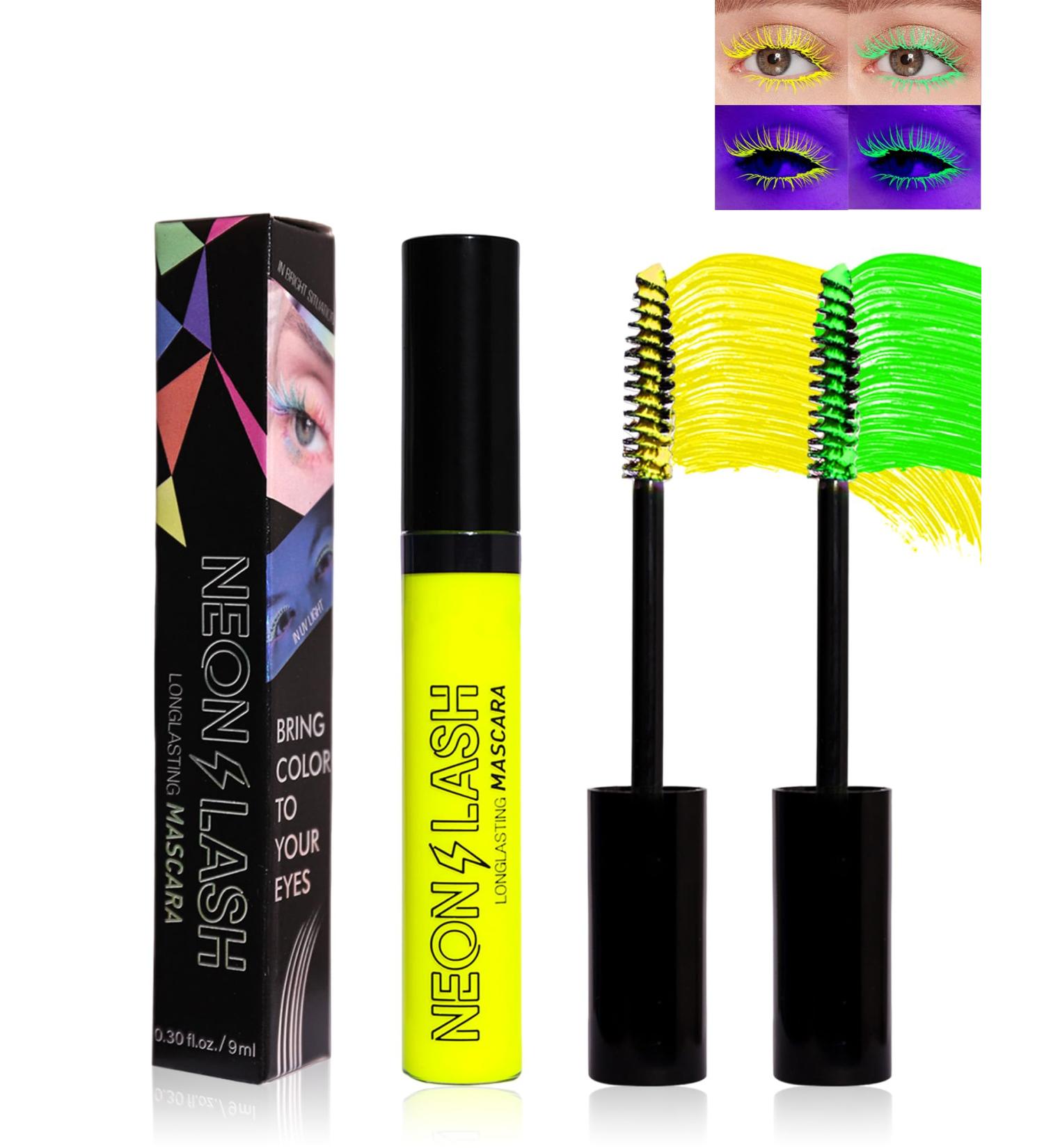 UV Glow Colored Mascara Volume and Length-2Pcs Green Yellow Colorful Neon Mascara for Eyelashes Waterproof Smudge-proof Long Lasting Non Clumping Curling Mascara St Patrick's Gift for Women-01+02 01+02# - Buy Online on GoSupps.com