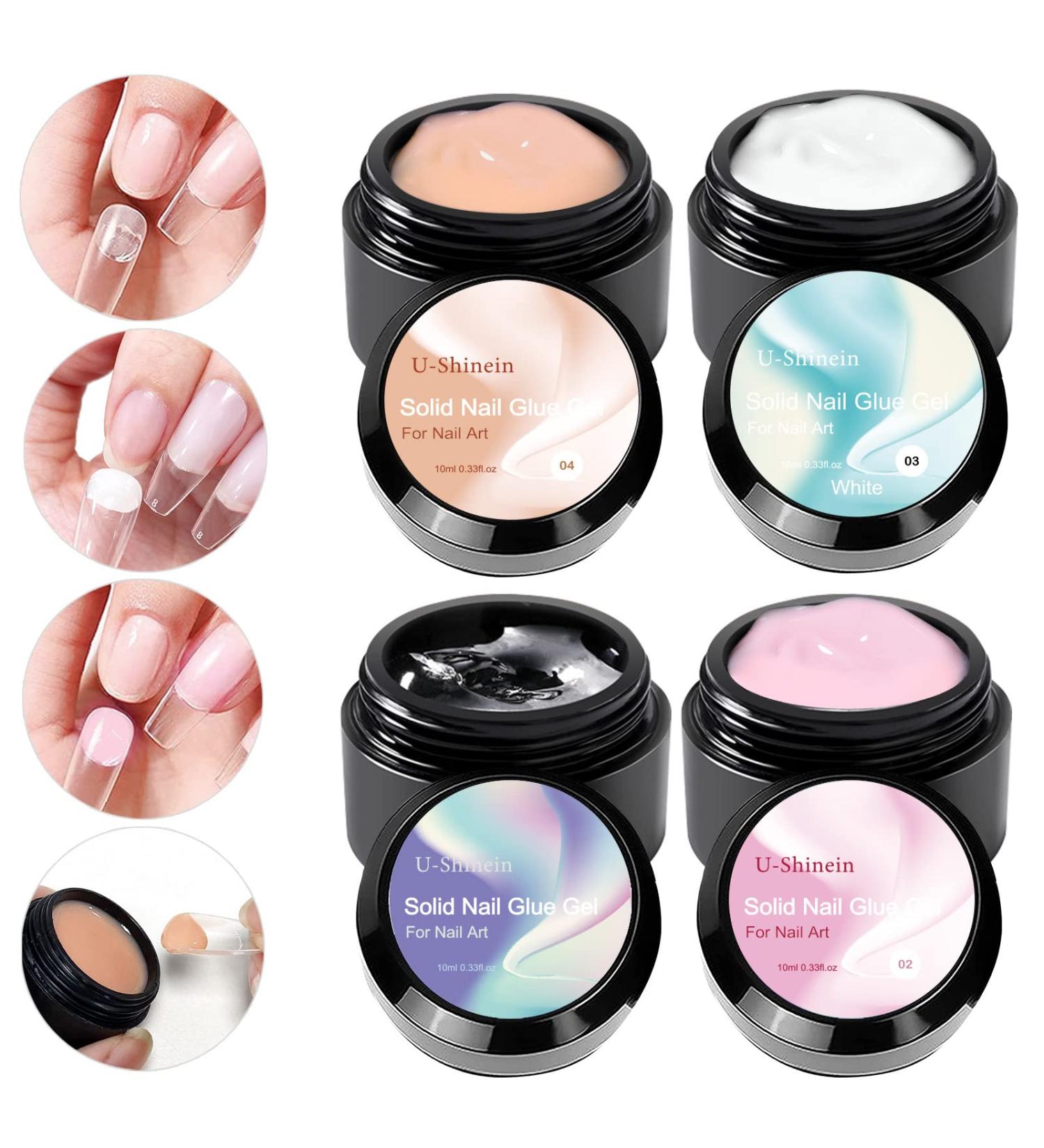 U-shinein 4x10ml Solid Nail Glue Gel - 4 Colors for Acrylic Nails & Press-On Nail Art | Long-lasting Manicure Gel - Color 01 - Buy Online on GoSupps.com