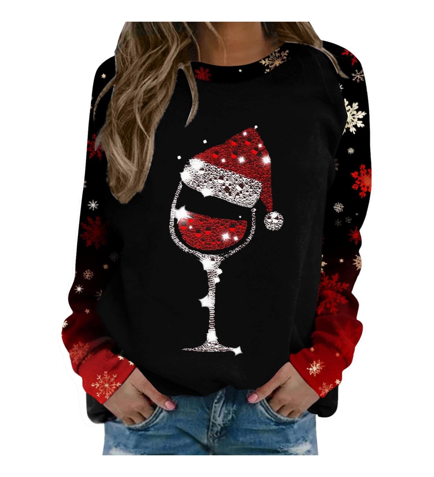 Women's Christmas Snowman & Penguin Print Sweatshirt - Black - Size L - Buy Online on GoSupps.com