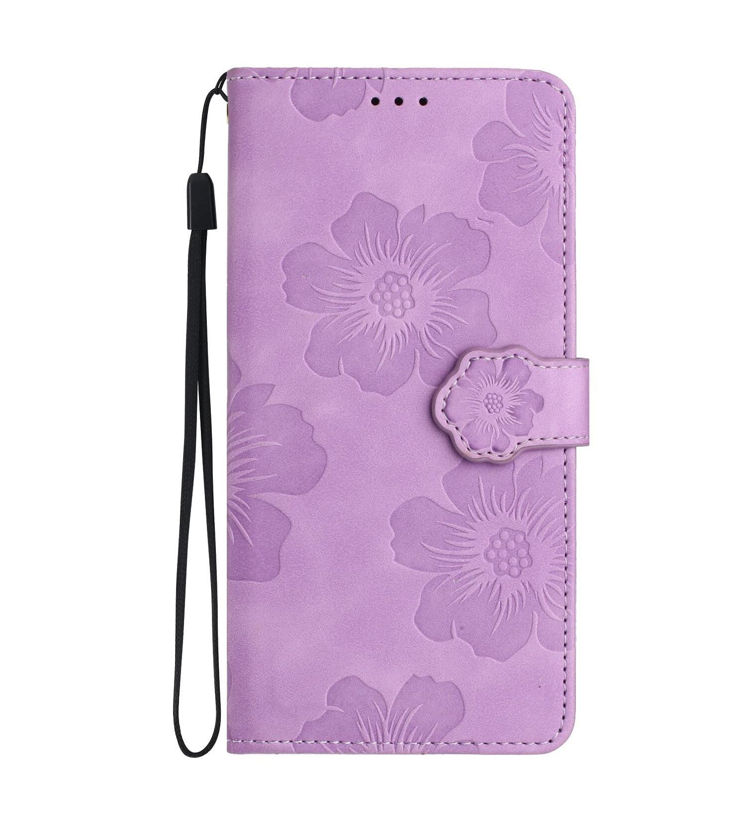 Shop Stylish Flower Pattern Folding Cover for Redmi 9C | PU Leather Protective Case with Stand & Card Slots - Violet - Buy Online on GoSupps.com