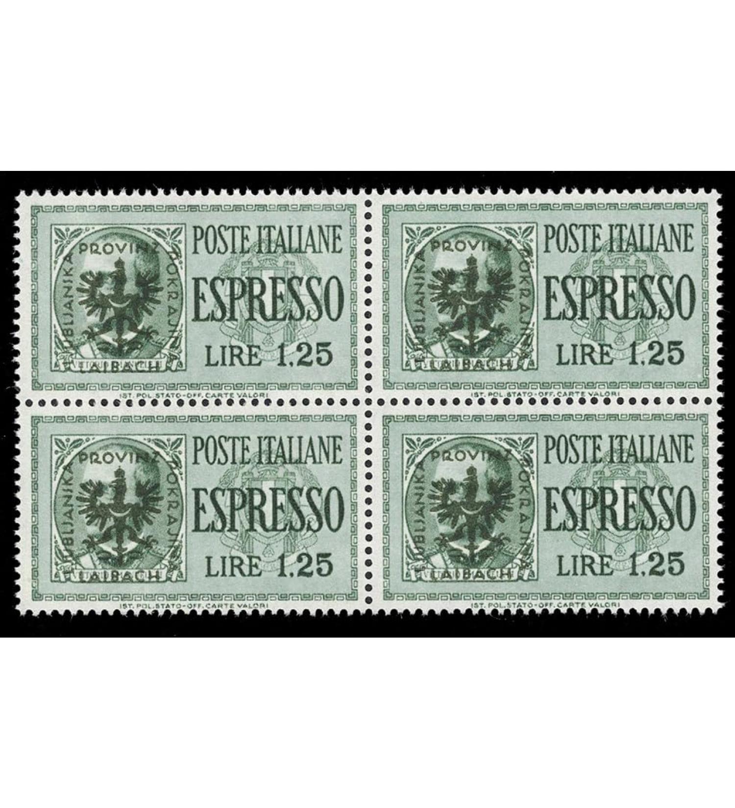 1944 Lubiana Occupazione Tedesca Espresso 1 25Lire Quartina