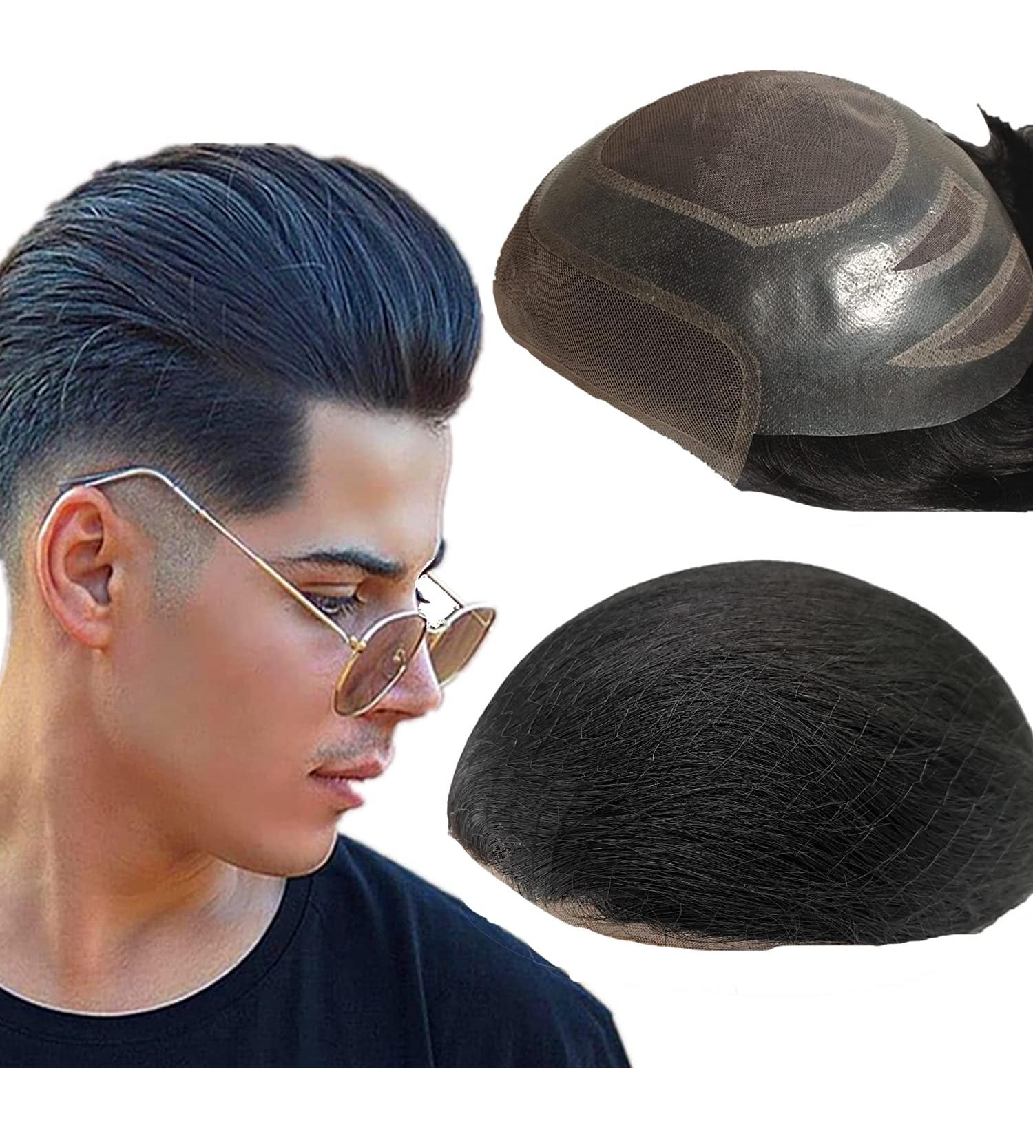 NLW Toupet Real Hair Wig for Men - 0.04mm Thin Skin PU & Lace - 110% Density #1 Deep Black - Ideal for Natural Look & Comfort - Buy Online on GoSupps.com