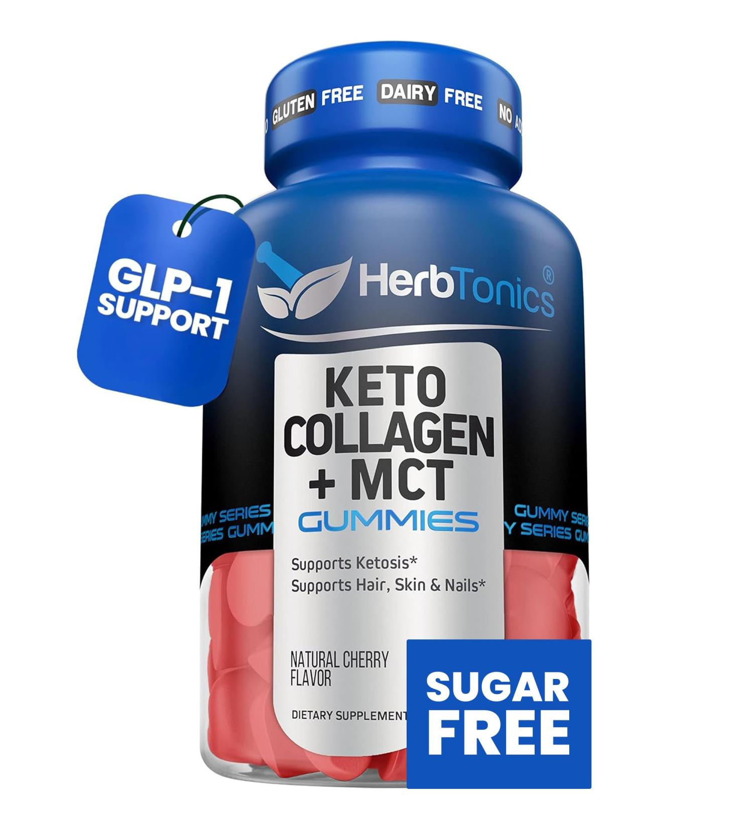 Herbtonics Keto Gummies with MCT + Collagen | Sugar Free MCT Oil Capsules | Anti Aging Hair Growth Skin Care & Strong Nails Protein Collagen Gummies | On-The-Go Keto Gummy - Buy Online on GoSupps.com