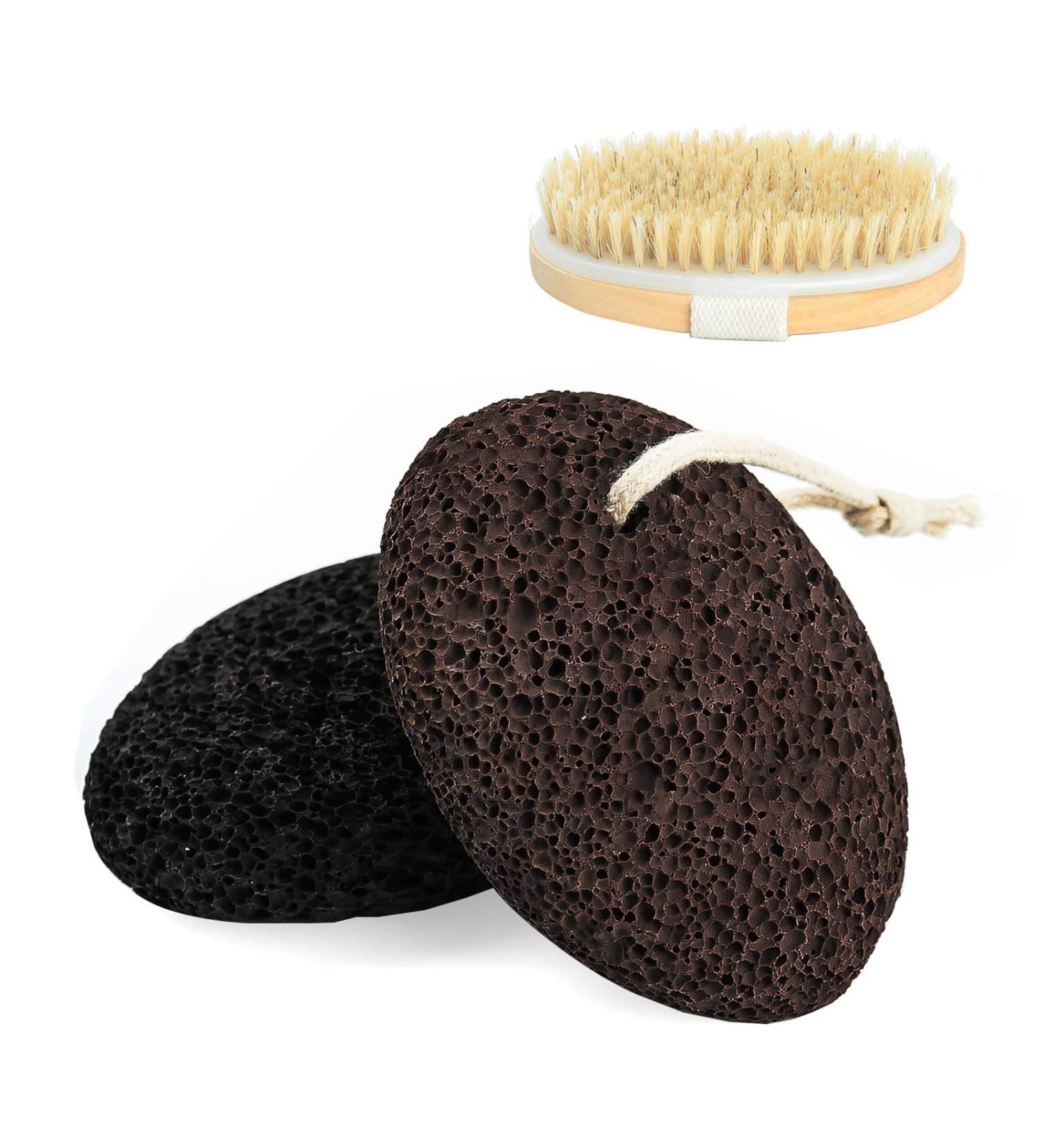 2 Pcs Pumice Stone Dead Hard Skin Callus Remover for Feet/Hands/Body 2 Different Coarse Levels Foot Scrubber Stone with Dry Bath Brush - Buy Online on GoSupps.com