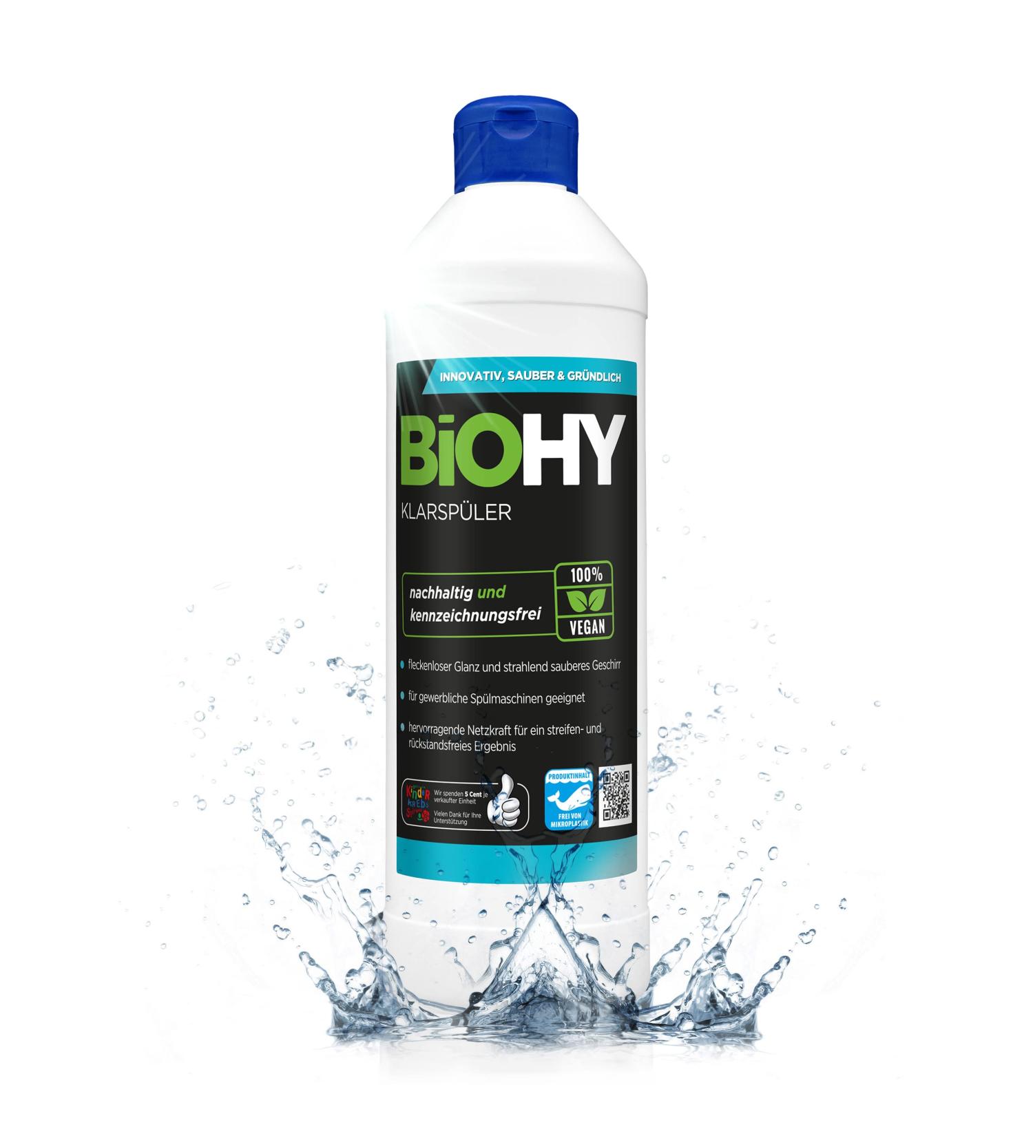 BIOHY Rinse Aid 500ml Bottle | Ecological High Concentrate for Commercial Dishwashers | Unbeatable Shine on Glasses | BIO-logically Degradable - Buy Online on GoSupps.com