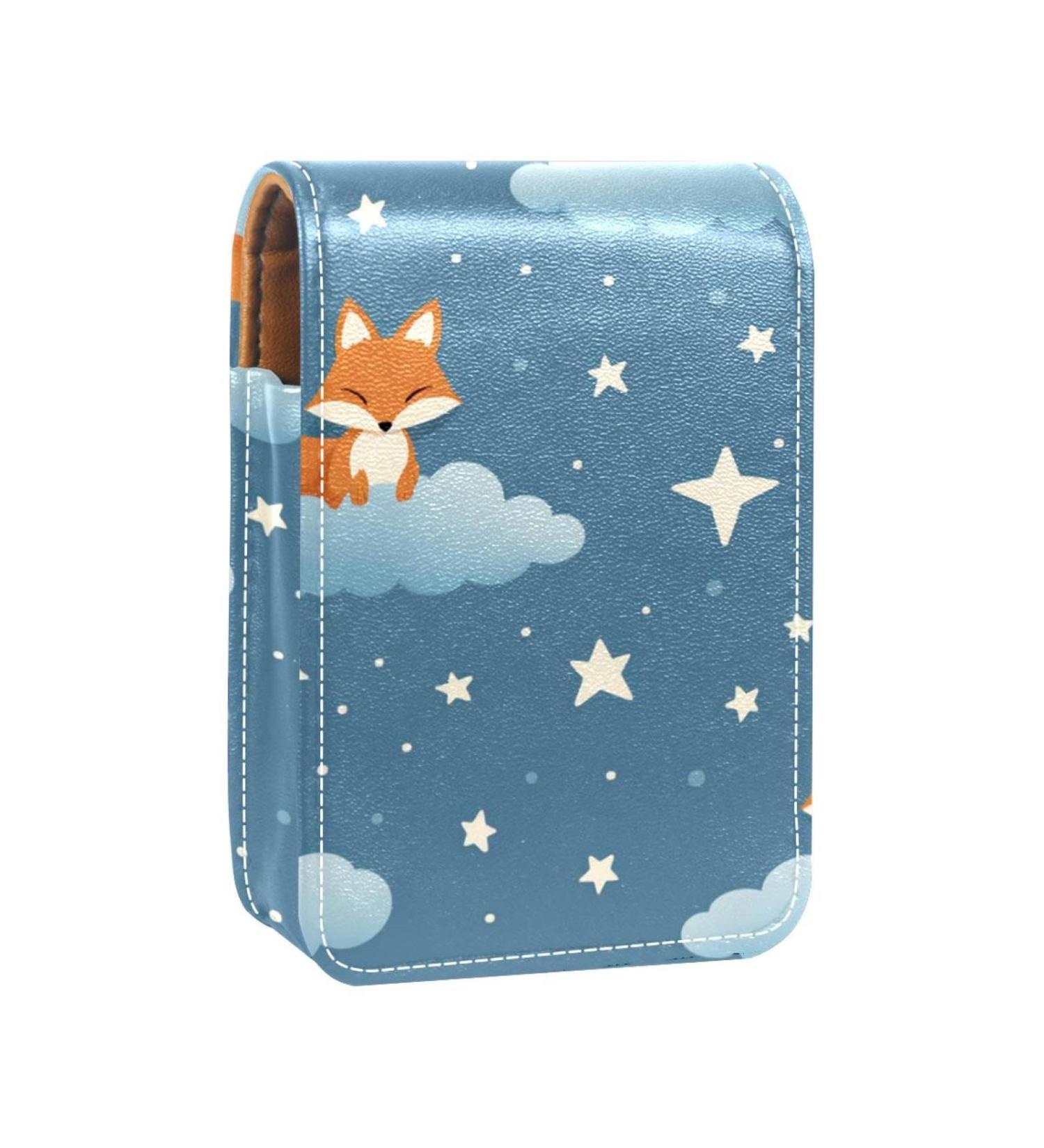 Travel Lipstick Organizer Case | Portable Makeup Bag with Mirror | Cute Fox & Clouds Design - Shop Internationally - Buy Online on GoSupps.com