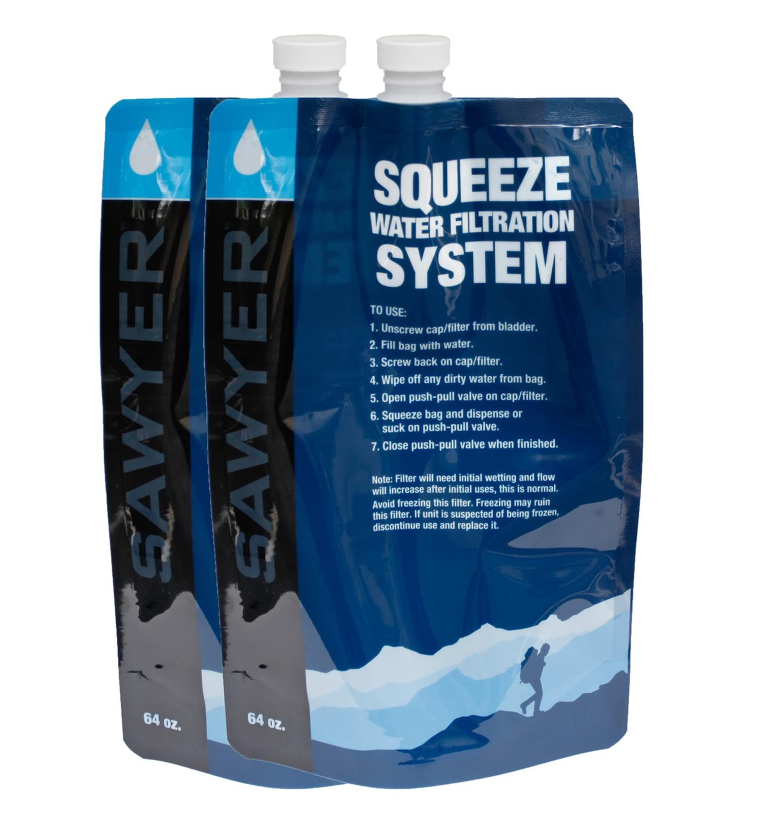 SAWYER Squeeze Water Filter Foldable Drinking Bag Set - 2 x 2Ltr SP114 | Perfect for Travel & Outdoor Adventures - Shop Internationally - Buy Online on GoSupps.com