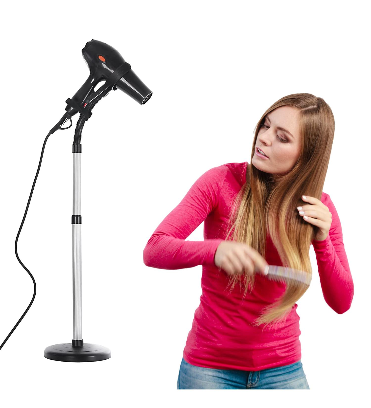 Adjustable 360 Rotation Hair Dryer Holder Stand - Hands-Free Heavy Duty Silver Stand Up Hairdryer Holder - Buy Online on GoSupps.com