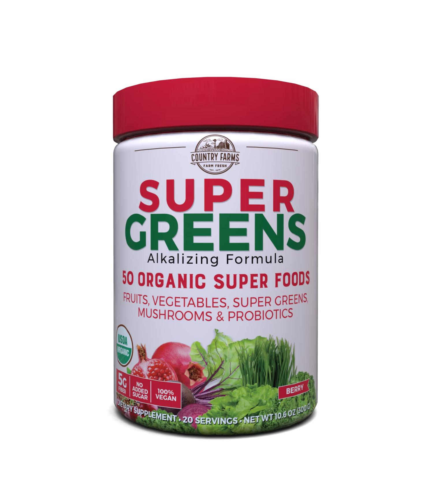 Country Farms Super Greens Alkalizing Formula Berry - 10.6 oz (300g) | Boost Energy & Detoxify - Buy Online on GoSupps.com