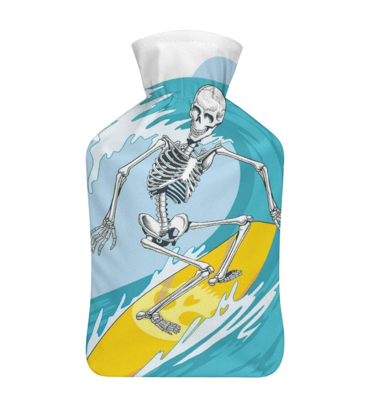 Buy Skull Surfing Hot Water Bottle with Cover | Plush Hand Warmer for Adults & Kids - 26.5x15.3cm | International Shipping Available - Buy Online on GoSupps.com