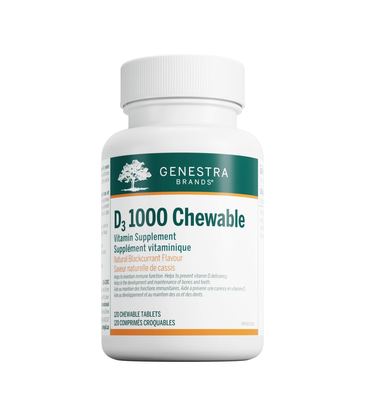 Genestra Brands - D3 1000 Chewable - Vegetarian Vitamin D Supplement - 120 Chewable Tablets - Natural Blackcurrant Flavour - Buy Online on GoSupps.com