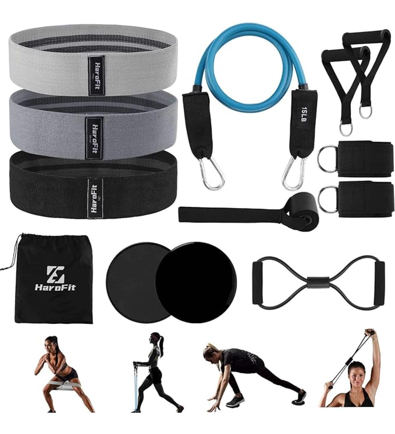 HaroFit Fabric Resistance Bands Set - 15LB Exercise Bands  Figure 8 Fitness Bands  Door Anchor  Handles  Ankle Straps  Core Sliders - Set of 13 for Home Workout - Buy Online on GoSupps.com