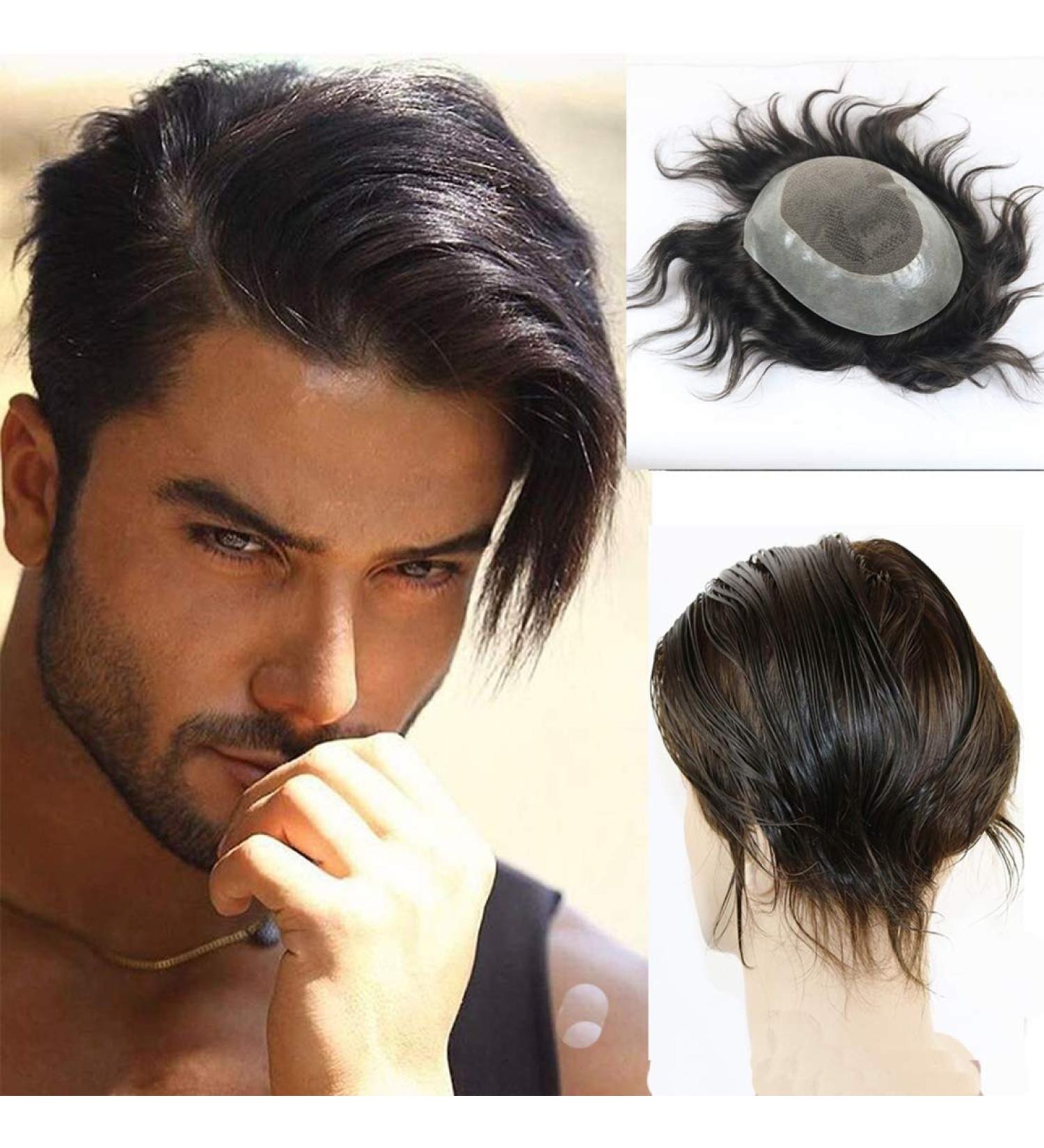 100% Human Hair Wigs for Men - Remy Hair Replacement 8x10 Fine Mono Toupet with Thin Skin Perimeter (#1B) - Buy Online on GoSupps.com