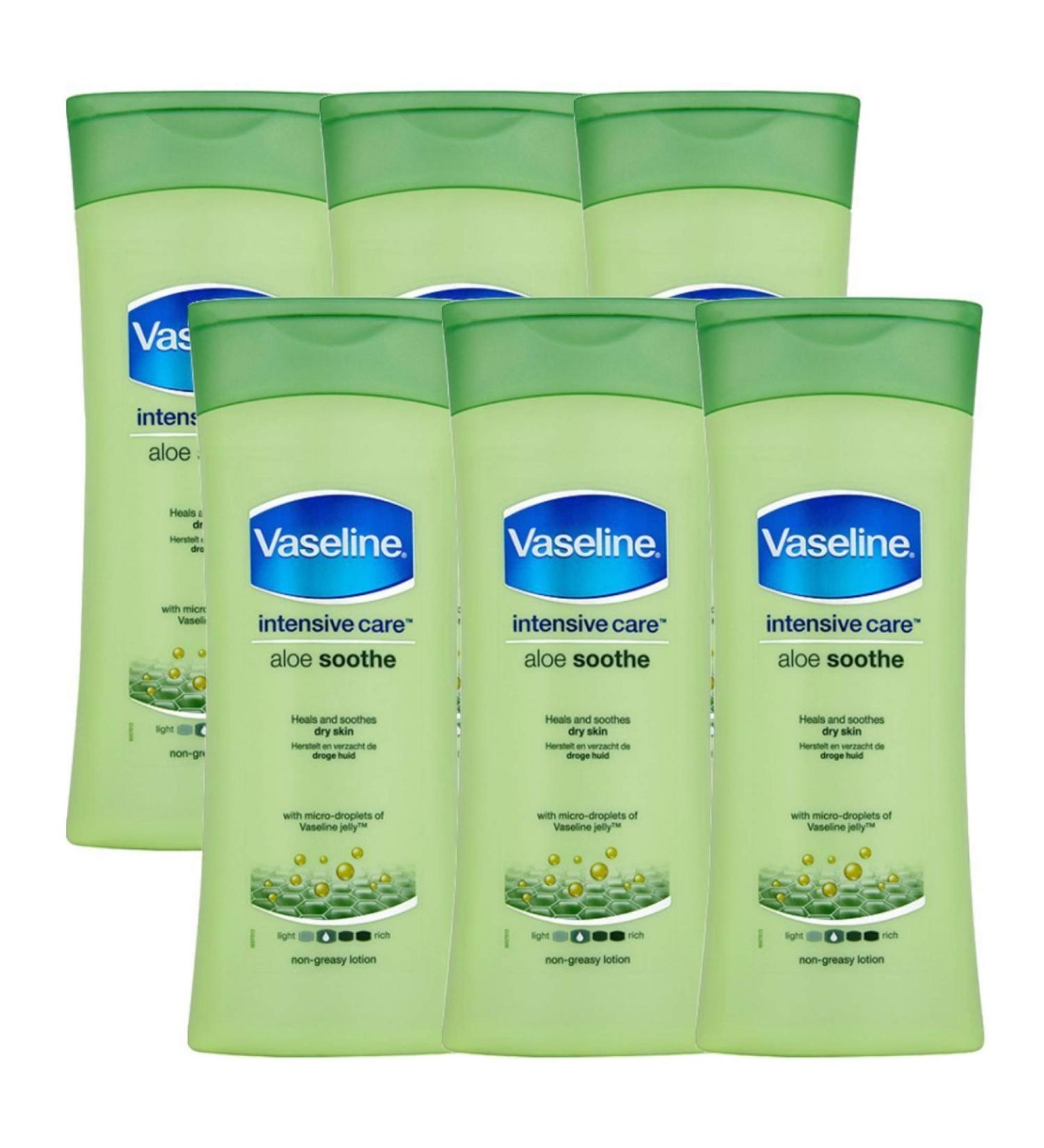 Vaseline Intensive Care Body Lotion, Aloe Soothe, Pack of 6, (13.53 Oz / 400ml Each) Aloe Vera 13.53 Ounce (Pack of 6)