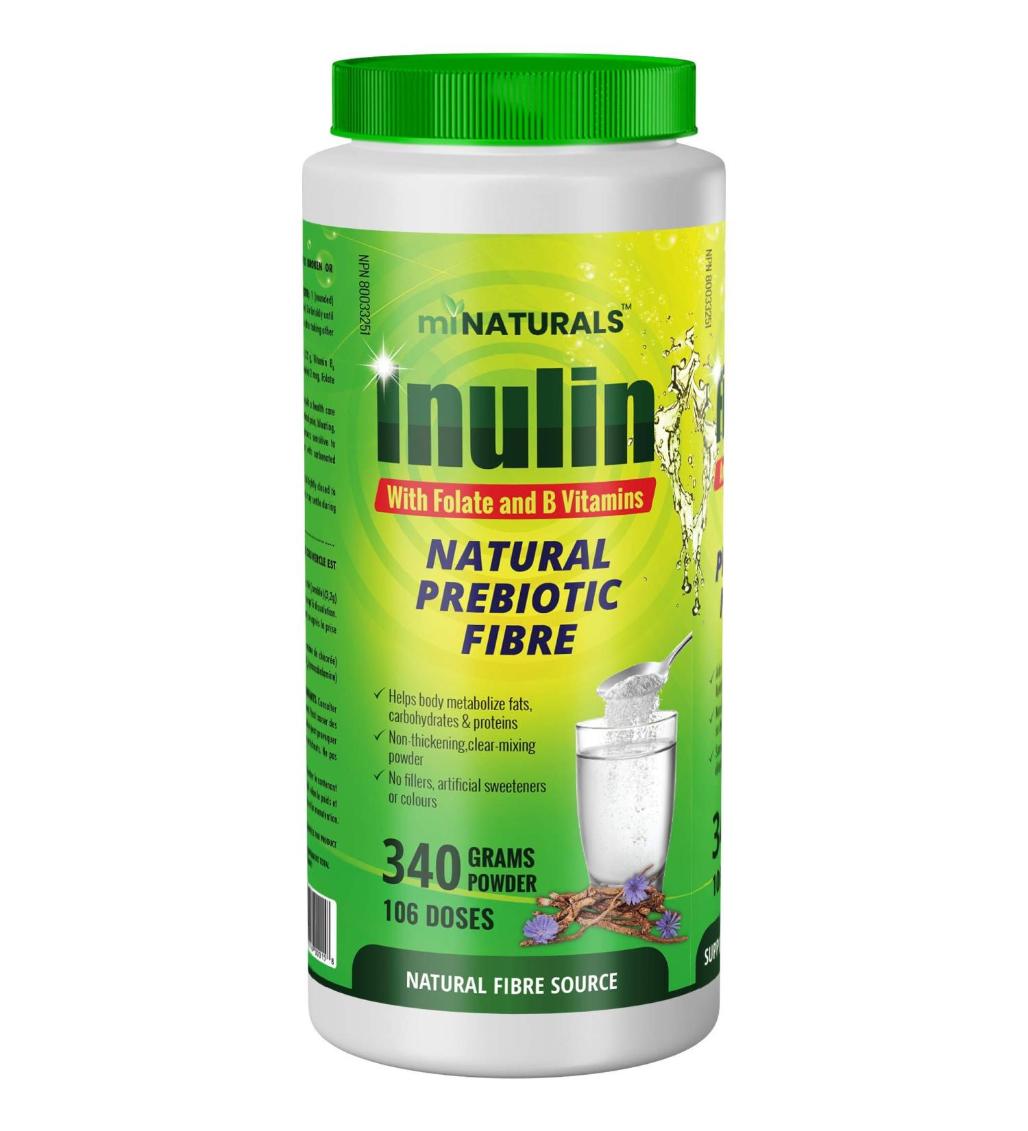 miNATURALS Pure Inulin Fiber Powder - Natural Prebiotic Fibre Supplement (340g - 106 Doses) - Folate and B Vitamins - Buy Online on GoSupps.com