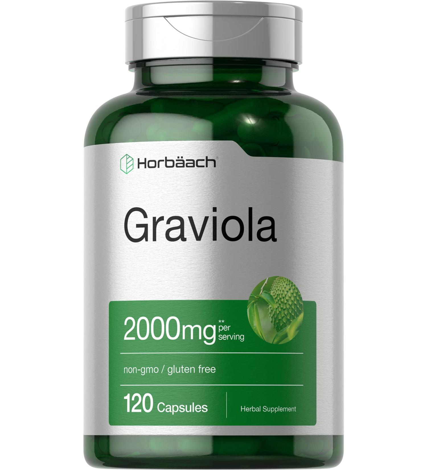 Horb ach Graviola Capsules | 2000 mg | 120 Count | Non-GMO Gluten Free | Soursop (Annona Muricata) - Buy Online on GoSupps.com