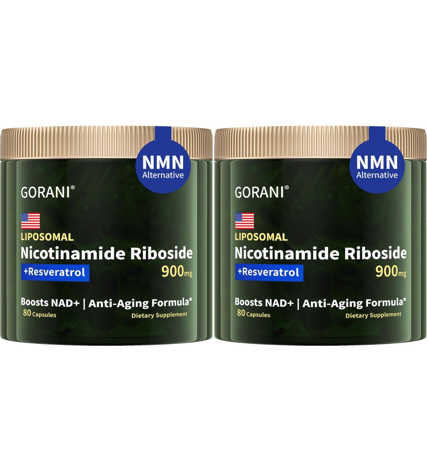 Gorani NAD+ Supplement 900MG Nicotinamide Riboside Liposomal Resveratrol Quercetin (2) - Buy Online on GoSupps.com