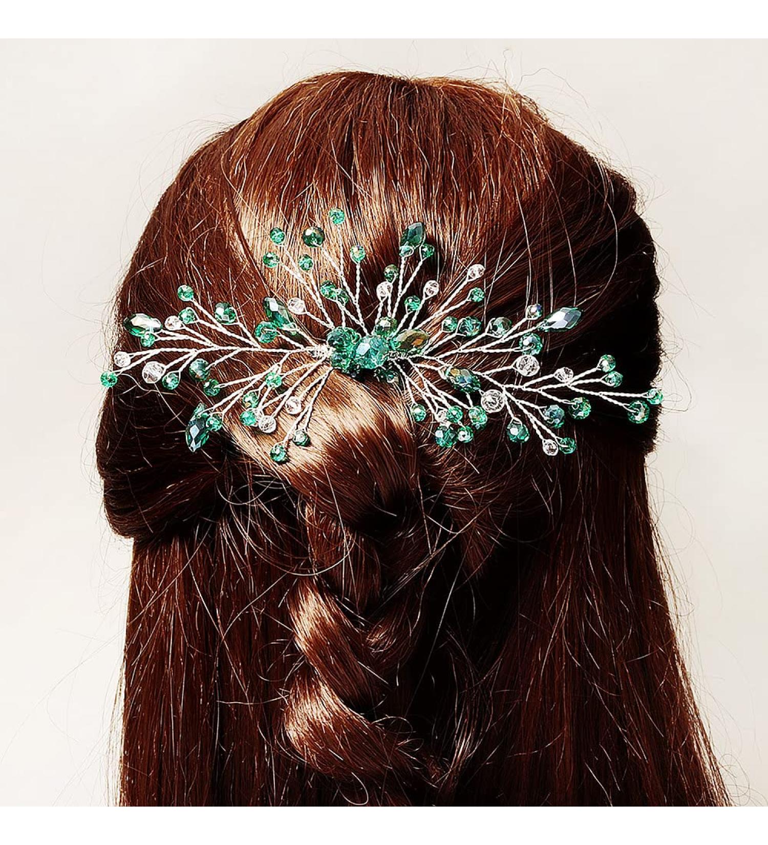 ISLHJDD Bridal Diamante Emerald Green Green Hair Accessories Bridesmaid Hair Accessories Wedding Hair Accessories Vine Crystals Hair Ornament Hair Vines Decorative Hair Accessories for Brides Girls - Buy Online on GoSupps.com