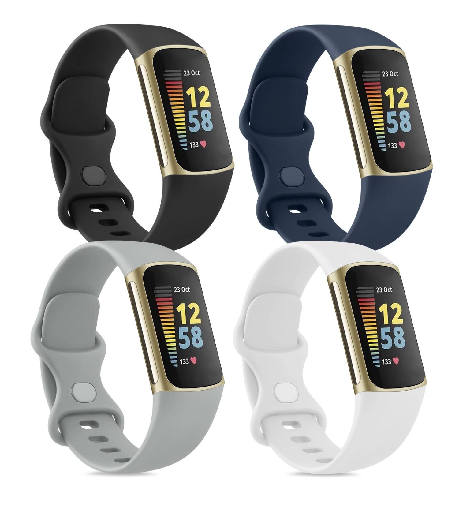 IEOVIEE Fitbit Charge 5 Bands - 4 Pack Sports Waterproof Silicone Wristbands for Men and Women (L 7.1 - 9.0) - Black, Navy Blue, Gray, White - Buy Online on GoSupps.com